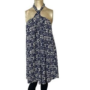 H&M Halter Tie Dress Women Size Large Low Back Blue Multi NWT